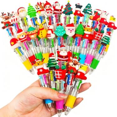 Imagem de Lshfwn Pacote com 24 canetas esferográficas kawaii, multicoloridas, cores 4 em 1, mini canetas retráteis de Natal, lindas canetas multicoloridas para pacotes de lembrancinhas de festa, recompensas