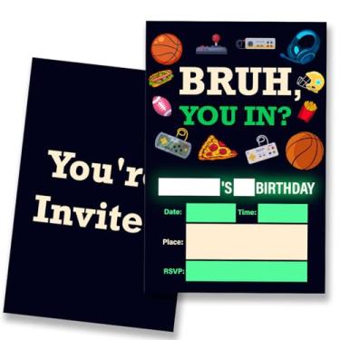 Imagem de VIYZZX Convites de festa de aniversário para meninos, adolescentes, adolescentes, jogos, basquete, meninos, convites de festa com envelopes, conjunto de 20, dupla face