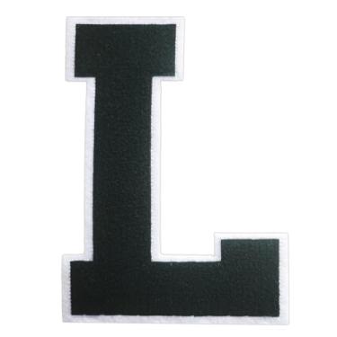 Imagem de 1 Patch de letra de chenille preto de 16,5 cm com borda branca – Adesivos do alfabeto para roupas, jaquetas, mochilas, chapéus para decoração personalizada, nome personalizado e artesanato. (G)