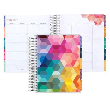 Imagem de Agenda mensal enrolada 7 x 23 cm (janeiro de 2026 a dezembro de 2026) - capa clássica hexagonal, tema hexagonal, bobina de platina