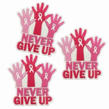 Imagem de Adesivo de conscientização do câncer de mama Never Give Up, 3 peças, fita de mão de conscientização do câncer, costurar, costurar, costurar, para roupas, jaquetas, chapéus, mochilas (D)
