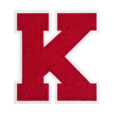 Imagem de 1 peça de patch vermelho de 11,4 cm de ferro em chenille com borda branca – Remendos do alfabeto para roupas, jaquetas, mochilas, chapéus para decoração personalizada, nome personalizado e artesanato