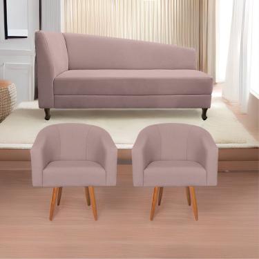 Imagem de Kit Diva Recamier Heitor 160cm Lado Direito e 02 Poltronas Luiza Linho Rosê
