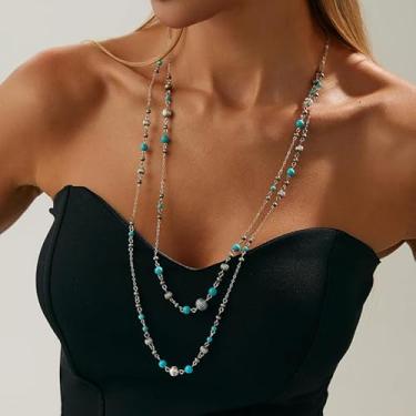 Imagem de Colares longos para mulheres, colar de pérolas boho em camadas, contas delicadas, pérolas longas, presentes de amizade, presentes de Natal para mulheres, Dia dos Namorados, Medium, Latão, Sem Pedra