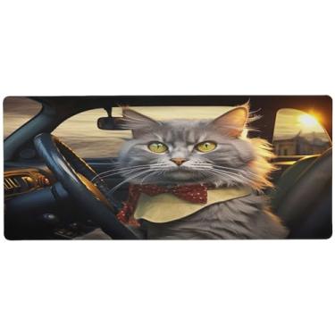 Imagem de Wassud Mouse pad para dirigir gatos (2) com base de borracha antiderrapante, mouse pad longo com borda costurada, à prova d'água, grande mesa para escritório, casa, 89,9 cm x 39,9 cm