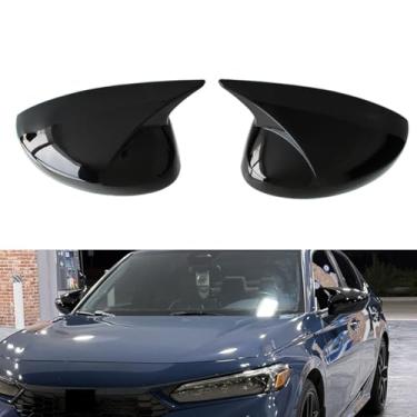 Imagem de AUCERAMIC Capas de espelho retrovisor lateral da porta esportiva preta brilhante estilo boi estilo buzina ajuste 2022-2025 para Honda Civic LX Sport EX Si Sedan, LX EX-L Sport Hatchback
