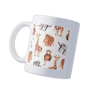 Imagem de Caneca Xícara Café Porcelana 300ml Com Desenho Animais Do Zoológico