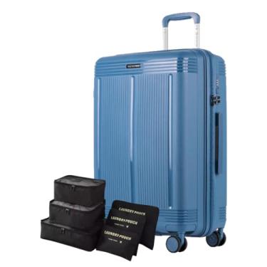 Imagem de Mala de Viagem Sestini Polipropileno para Despachar + Kit Organizador 6 peças Premium, Cadeado Fixo Flat com Segredo, Rodas 360° Silenciosas – Pulse (Azul, 65 x 42 x 26)