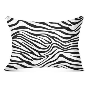 Imagem de Capa de almofada de flanela grande listrada zebra preta branca com zíper longo king queen tamanho padrão fronha macia para cama, tamanho do corpo, 53 cm x 137 cm
