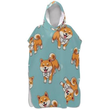 Imagem de Joisal Lindo roupão Shiba Inu Blue Surf Poncho Trocador para Adul Plus Size Beach Ponchos para homens Toalhas de banho com capuz