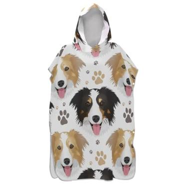 Imagem de Roupão de mudança de poncho de surfe para banho de praia Adul toalhas com capuz secagem rápida bonito borda Collie cão homens mulheres poncho com capuz