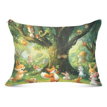Imagem de Fronha fofa de desenho animado de animais da floresta com zíper padrão king queen size fronha fofa para sofá de cama de casa, tamanho king, 50,8 cm x 101,6 cm