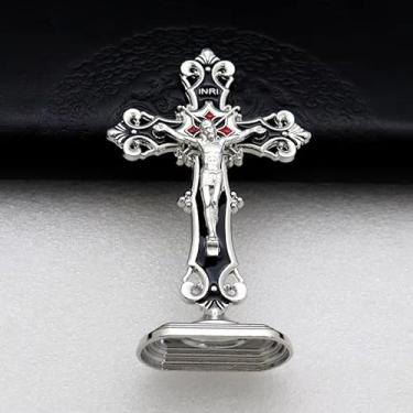 Imagem de 【Liga de zinco durável】 Enfeite de cruz para Natal e carro estatueta em forma de cruz, enfeites de Natal para painel de carro, decoração de casa e escritório - prata preto