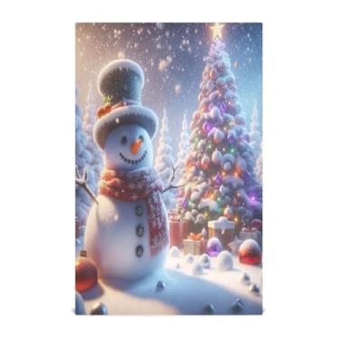 Imagem de Conjunto decorativo de toalhas de cozinha de árvore de férias de boneco de neve conjunto macio de 4 toalhas de cozinha para pratos de 71 x 45 cm com laço para pendurar