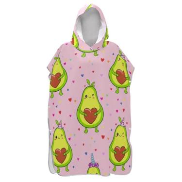 Imagem de Poncho de surfe leve para trocador de roupas de banho de praia com capuz toalhas fofas abacates rostos felizes homens mulheres poncho com capuz