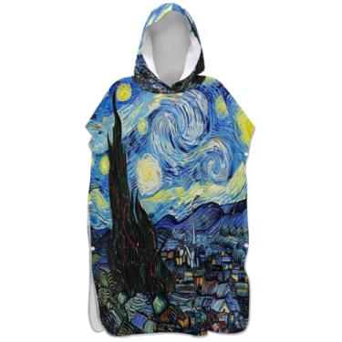 Imagem de Joisal Poncho de surf leve para adultos trocador de roupa de praia com capuz toalha de banho arte azul noite estrelada ponchos femininos com capuz