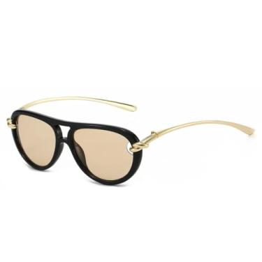 Imagem de Óculos de Sol Unissex com Hastes Dobráveis para Férias na Cor Areia, Proteção UV400 (Preto Champagne)