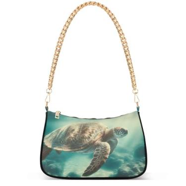 Imagem de Xray Flowers Bolsa moderna fantasia Hobo Party Clutch feminina designer bolsa de mão corrente pequena bolsa de ombro, Tartaruga marinha vintage