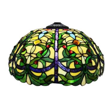 Imagem de Cúpula de Abajur Tiffany de Reposição, Apenas para Cúpulas de Vitral de 40 cm (16 polegadas), Cúpula Vintage Victoria com Contas em Formato de Folha Verde, Adequada para Abajur de Mesa, Abaj