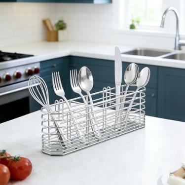 Imagem de Organizador de utensílios de cozinha de aço inoxidável 304 – Cesta de secagem de pratas, suporte de utensílios para escorredor de pratos, toalha, utensílios de cozinha para banheiro (7,9" × 3,5" ×