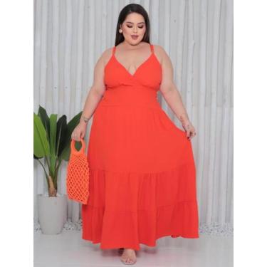 Imagem de Vestido Feminino Longo Alcinha Regulável Plus Size - Rezes Moda, Laran