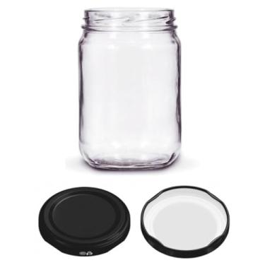 Imagem de Kit 15 Unidades - Pote de Vidro Conserva 600ml - Boca Larga - Tampa Preta