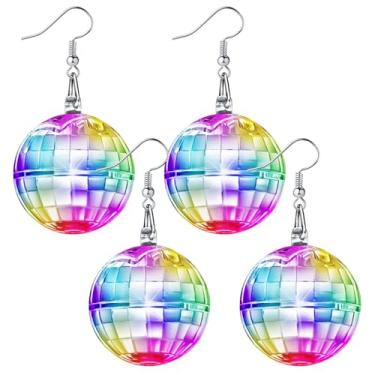 Imagem de Henoyso Brincos de bola de discoteca iluminados, joias de LED para mulheres, meninas, lembrancinha de festa de discoteca, despedida de solteira, acessórios para fantasia de dança, 3.5 cm, liga de