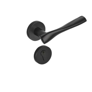 Imagem de Fechadura de porta interna de cobre puro francês, fechadura dividida, quarto, luz, luxo, nórdico, latão, maciça, maçaneta, simples, (preto)