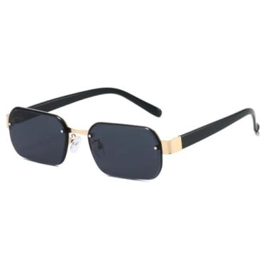 Imagem de HCHES Óculos de Sol Retangulares Femininos Fashion Retrô, Armação de Luxo, Casuais, Proteção UV400 (Dourado e Preto)