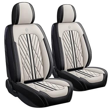 Imagem de GKreeyen Capa de assento de carro adequada para Toyota Tacoma 2000-2023, capa de assento antiderrapante de couro Napa, à prova d'água, antiderrapante, compatível com airbag, fácil de instalar (bege