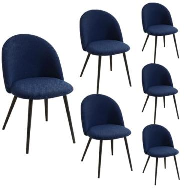 Imagem de Buenanir Conjunto de 6 capas de cadeira de sala de jantar, modernas, de meados do século, capas de cadeira de jantar com costas curvadas, sem braços, para cozinha, escritório, sala de estar, azul