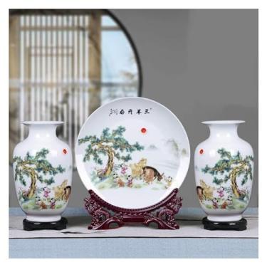 Imagem de Vaso decorativo de cerâmica, clássico, feito à mão, três peças para decoração de flores secas, arte, casa, sala de estar, quarto, mesa, decoração de casa