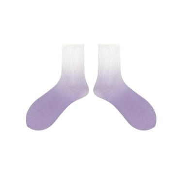 Imagem de Meias de cor gradiente, meias femininas de cano médio, absorção de suor, Roxa, One Size