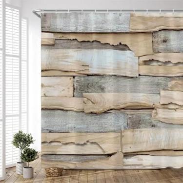 Imagem de Conjunto de cortina de chuveiro de grão de madeira antiga retrô decoração de banheira cortinas de banho tecido poliéster pano de fundo parede com ganchos 28 x 79 pol. -70 x 200 cm/LxA cortinas de