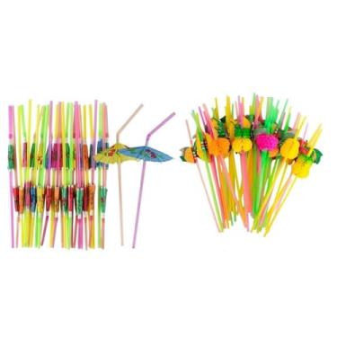 Imagem de Kit Canudos Sombrinha Guarda-chuva Fruta para Drinks Copo Festa tropical decoração para Churrasco e Drinks, Prático(Sortido,24 unidades)