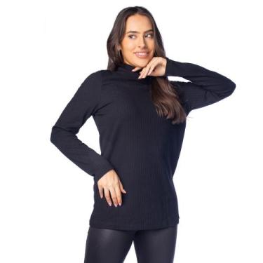 Imagem de Blusa Feminina Giraffe Gola Alta Fenda Lateral Preto, Preto, GG