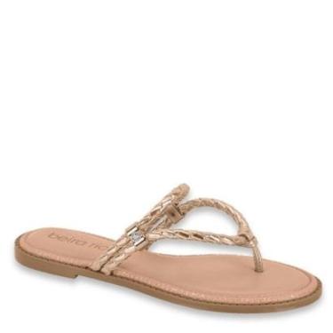 Imagem de Sandália Rasteirinha Feminina Beira Rio Conforto Tiras Casual - Ouro Rosado - 39-Feminino