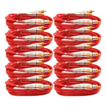 Imagem de 10x Cabo 1m Rca Prime Plug Banho Ouro Vermelho Diâmetro 5mm