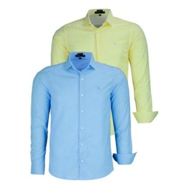 Imagem de Kit 2 Camisas Sociais Manga Longa Amil Tipo Linho 1729, Kit 01, Amarel