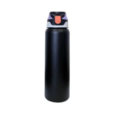 Imagem de Garrafa Térmica de Água 800ml Premium Aço Inox Isolamento a Vácuo Antivazamento Resistente Alça Canudo Esportivo Academia Treino (Preto)
