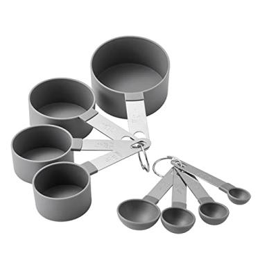 Imagem de Conjunto de 8 colheres medida e xícaras para ingredientes secos líquidos utensílios confeitaria aço inoxidável resistent