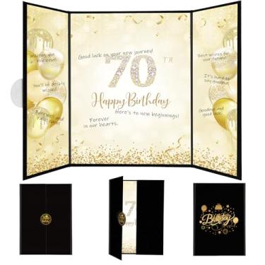 Imagem de Thboxes Decorações de Feliz Aniversário de 70 Anos para Homens, Livro de Visitas Assinatura Ouro Preto Alternativo Cheers para Presentes de Aniversário de 70 Anos Placa de Cartão de Assinatura