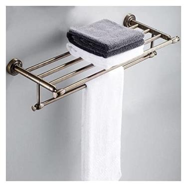 Imagem de 3FLQOOPP Toalheiro de banheiro Toalheiro montado na parede, toalheiro de cobre, suporte de banheiro de bronze, ferragens de parede prateleira de toalha de banho retrô europeia