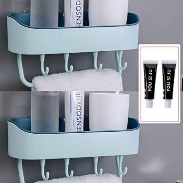 Imagem de Cesta de chuveiro de banheiro com ganchos, prateleira de armazenamento de banheiro sem perfuração, organizador de chuveiro, toalheiro barra de toalha C