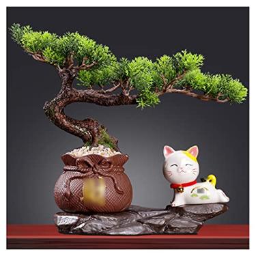 Imagem de SLGGPJBU Plantas artificiais árvore falsa acolhedora pinheiro bonsai simulação planta ornamentos artificiais plantas verdes ornamentos zen italiano sala de estar interior desktop plantas em vaso