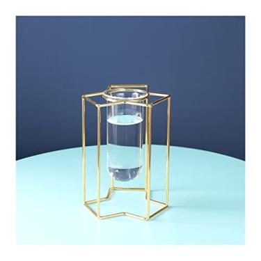 Imagem de U5GAAALPPQ9 Vaso decorativo, estilo nórdico, luz doméstica, ornamentos de luxo, vaso de vidro hidropônico, arte de ferro, flores secas, mesa de jantar, decoração macia, vaso de flores (cor: B2) (E5)