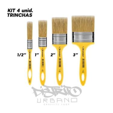Imagem de Pincel de Pintura Trincha Profissional Condor kit com 4 unid. para Rec