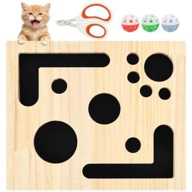 Imagem de Caixa de enriquecimento de quebra-cabeça para gatos, lixa de unha, sem estresse, alternativa para cortadores e trituradores, lixa de madeira para gatos, arranhador, arquivos de felinos, garras, caixa