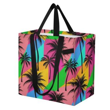 Imagem de SEHANY Sacola reutilizável de folhas de palmeira com alças reforçadas, bolsa de compras de lona dobrável à prova d'água de grande capacidade para viagem, cozinha, praia