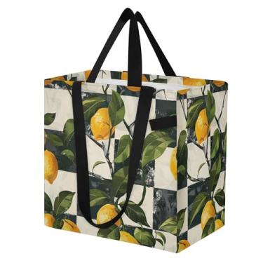 Imagem de SEHANY Sacolas de compras reutilizáveis de verão limão com alças reforçadas, bolsa de compras de lona dobrável à prova d'água de grande capacidade para viagem, cozinha, praia
